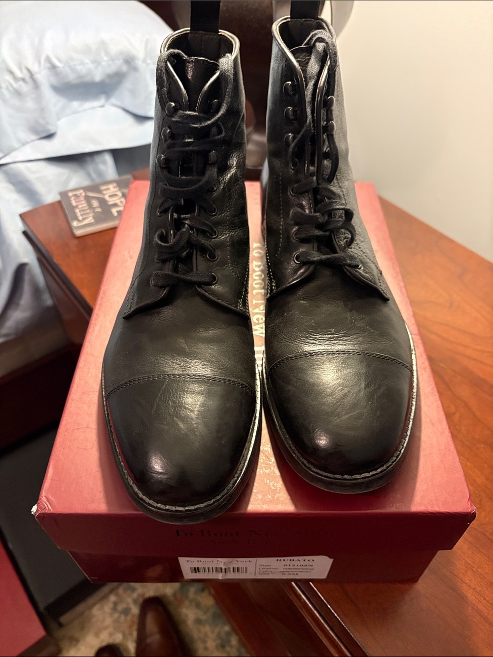 Men's Black Leather Cap-Toe Lace-Up Boots
